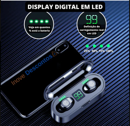 Fone Bluetooth Elite 7X com estojo e display digital
